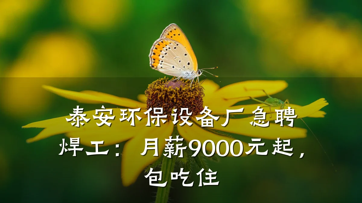 泰安环保设备厂急聘焊工：月薪9000元起，包吃住